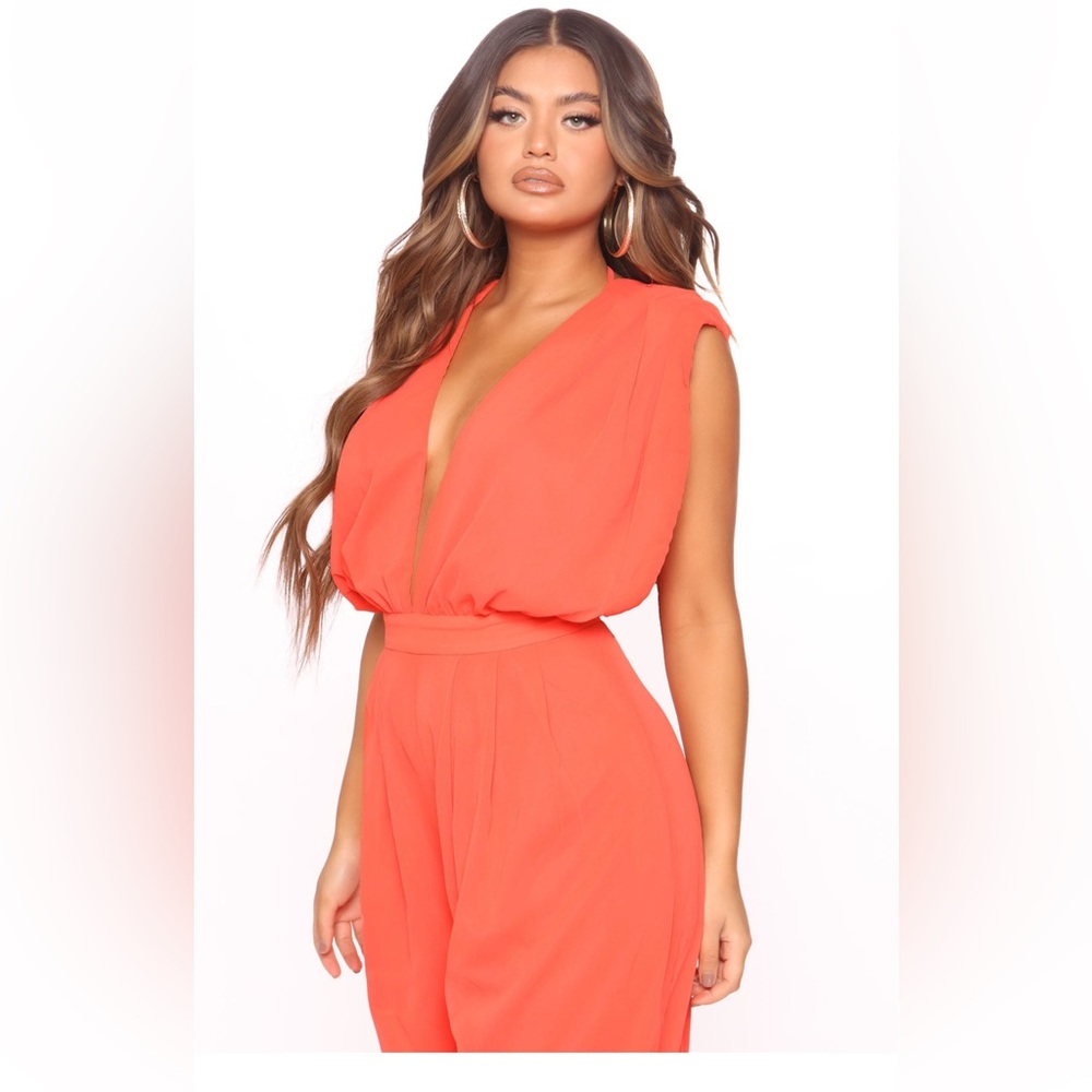 Fashion Nova Go With The Flow Jumpsuit - Coral 2X *new with tags*